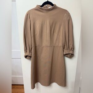 Tibi / 8 / Khaki Designer Tailored Dress w Puff Sleeves / Quiet Luxury / Classic